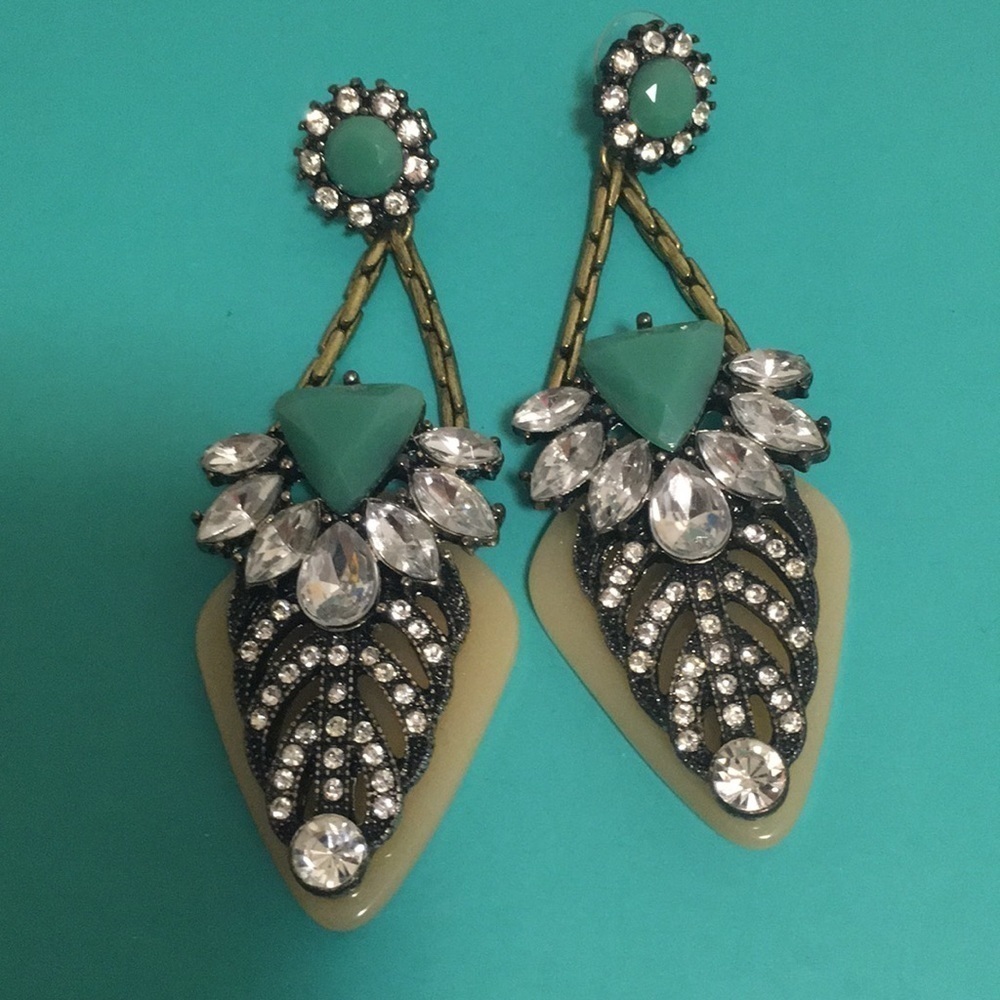Teal and Rhinestone Chandelier Earrings